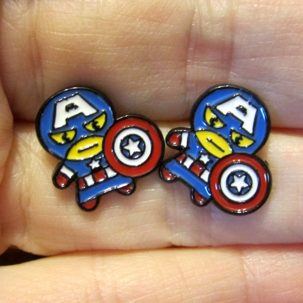 Captain America Earrings~Super Hero~Hypoallergenic